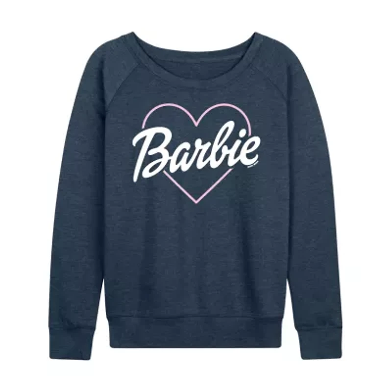 Barbie Logo Heart Womens Boat Neck Long Sleeve Classic Fit Graphic T-Shirt