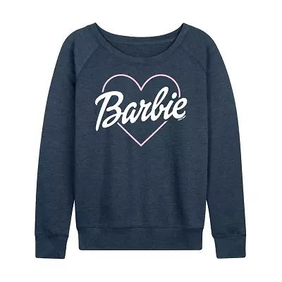 Barbie Logo Heart Womens Boat Neck Long Sleeve Classic Fit Graphic T-Shirt