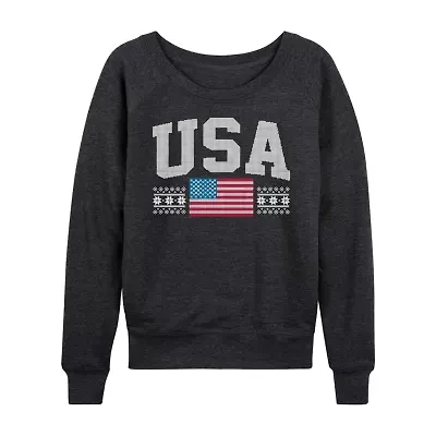 Usa Sport Womens Boat Neck Long Sleeve Classic Fit Graphic T-Shirt
