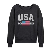 Usa Sport Womens Boat Neck Long Sleeve Classic Fit Graphic T-Shirt