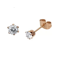 Cubic Zirconia 3mm Stainless Steel and Rose-Tone IP Stud Earrings