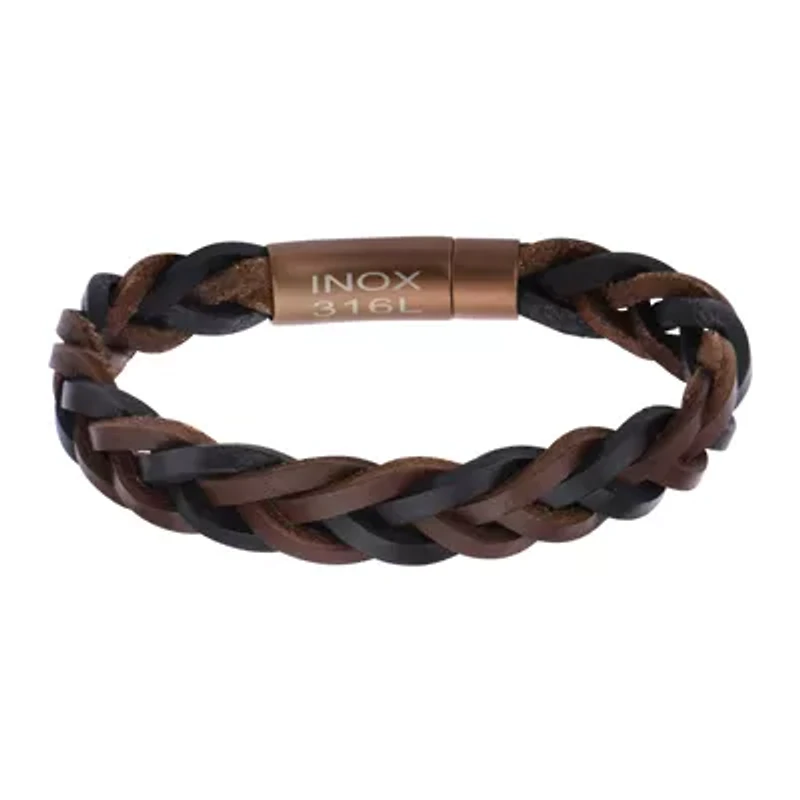 Mens Brown and Black Braided Leather Bracelet