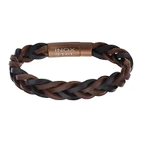 Mens Brown and Black Braided Leather Bracelet