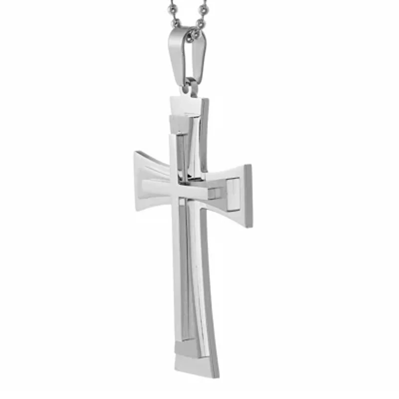 Mens Stainless Steel Triple Layer Cross Pendant