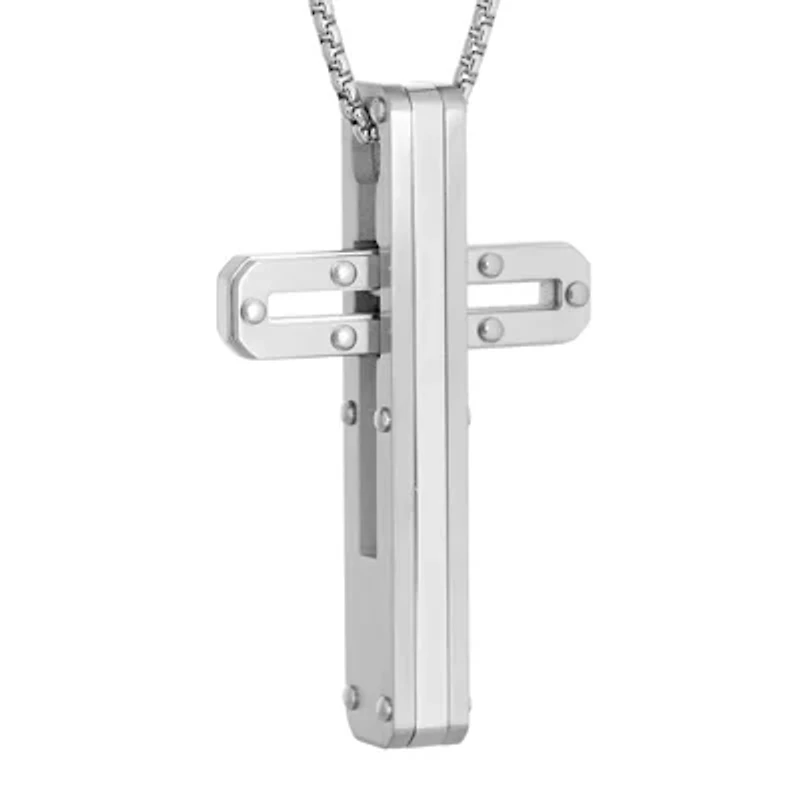 Mens Stainless Steel Cross Pendant Necklace