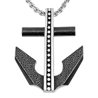 Mens Black IP Stainless Steel Anchor Pendant Necklace