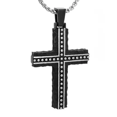 Mens Black Stainless Steel Cross Pendant Necklace