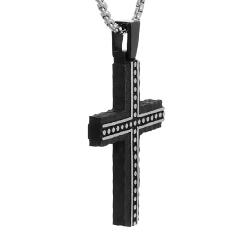 Mens Black Stainless Steel Cross Pendant Necklace