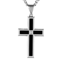 Mens Diamond Accent Two-Tone Stainless Steel Cross Pendant Necklace