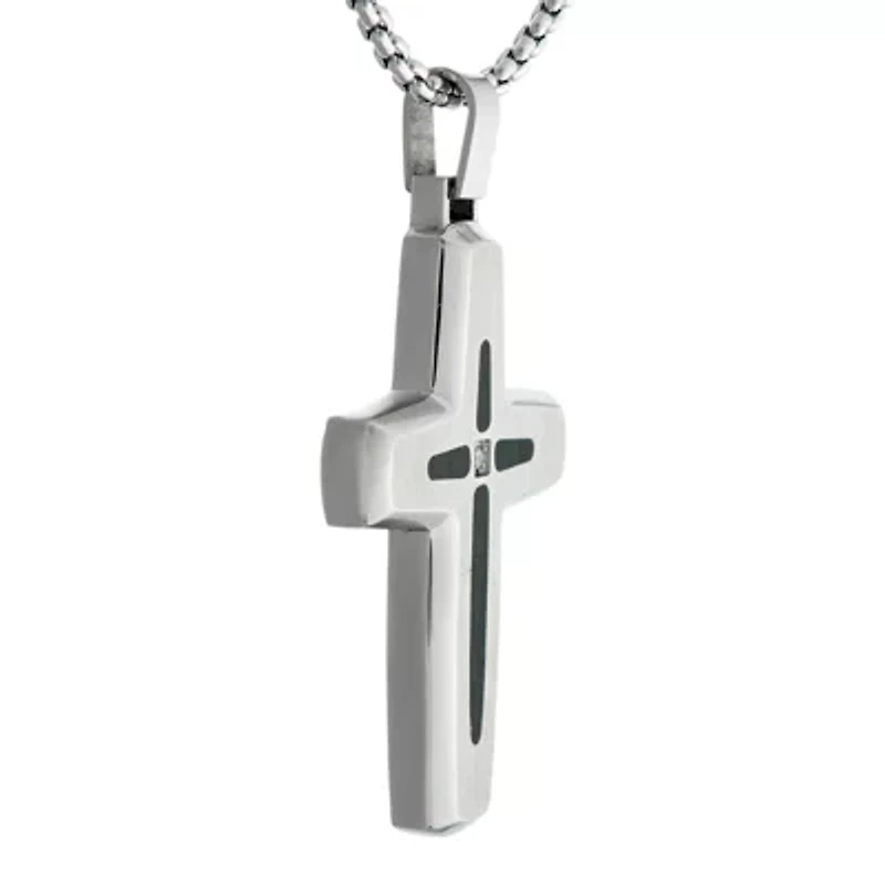Mens Diamond Accent Stainless Steel Cross Pendant Necklace