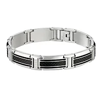 Mens 1/10 CT. T.W. Diamond Stainless Steel and Carbon Fiber Link Bracelet