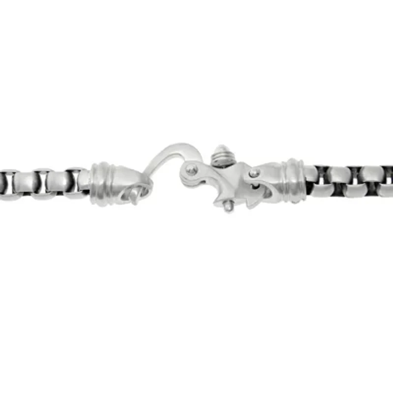 Mens Stainless Steel Round Box Chain Bracelet with Fancy Clasp