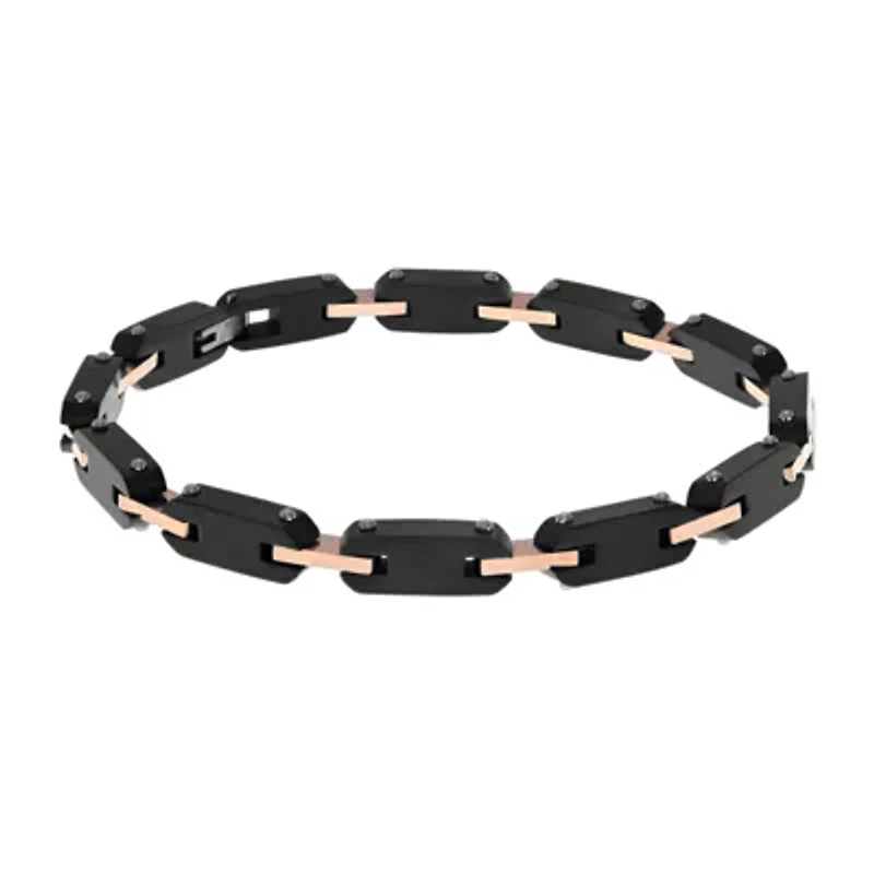 Mens Black Stainless Steel Chain Link Bracelet