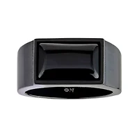 Mens Black Agate Stainless Steel Band Ring