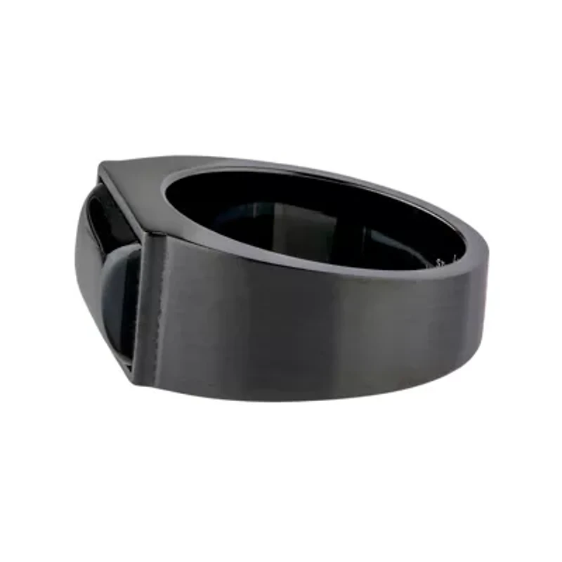 Mens Black Agate Stainless Steel Band Ring