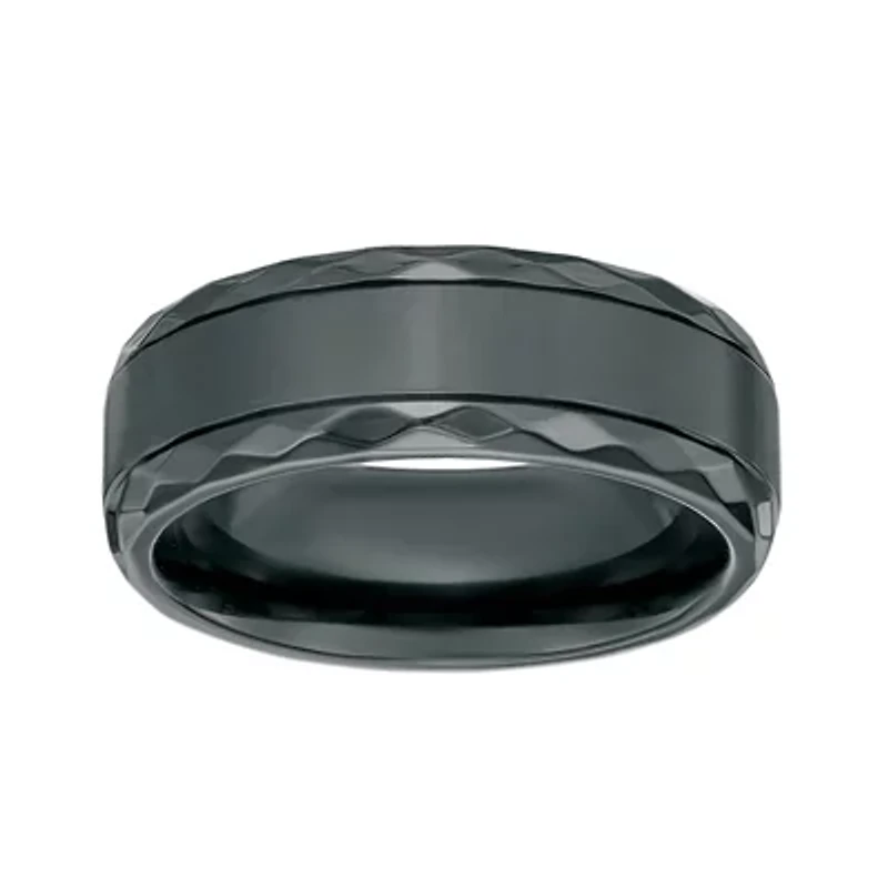 Mens Black Zirconium Band Ring with Diamond Texture