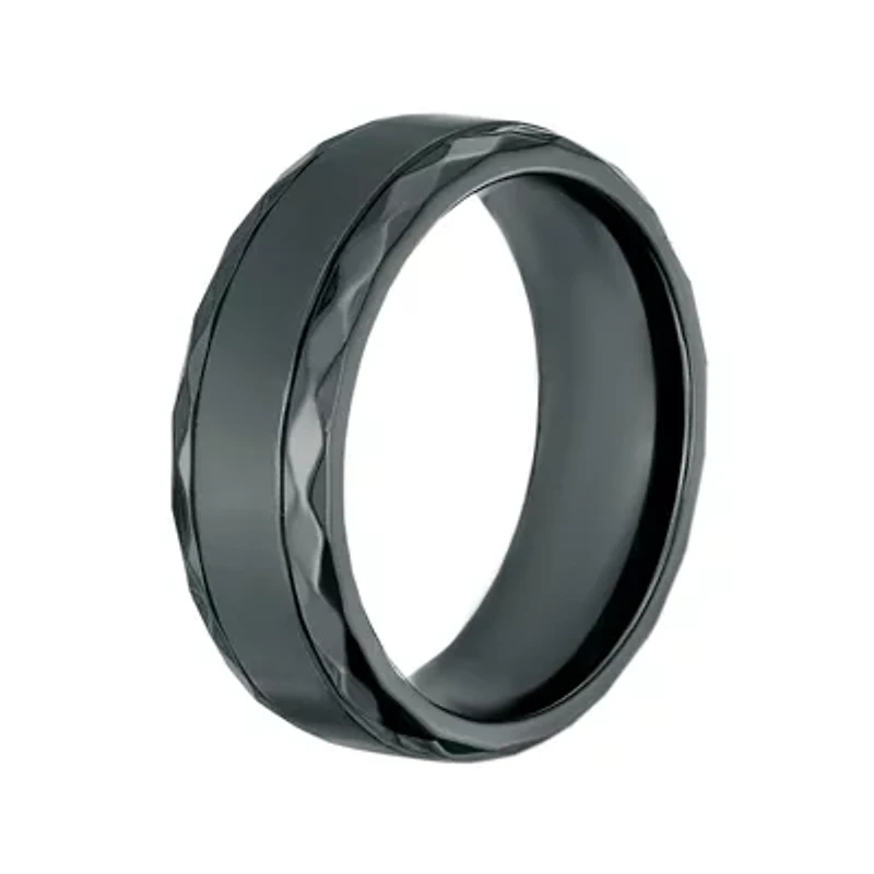 Mens Black Zirconium Band Ring with Diamond Texture