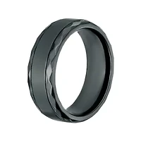 Mens Black Zirconium Band Ring with Diamond Texture