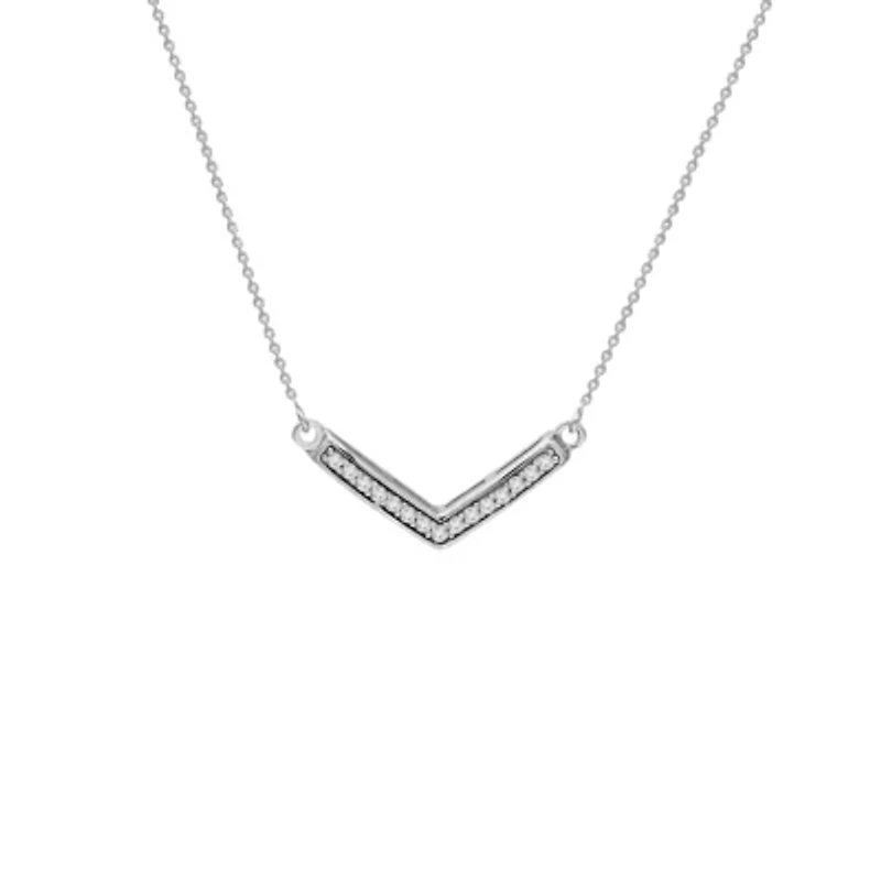 Womens White Diamond 10K Gold 18 Inch Chevron Necklace