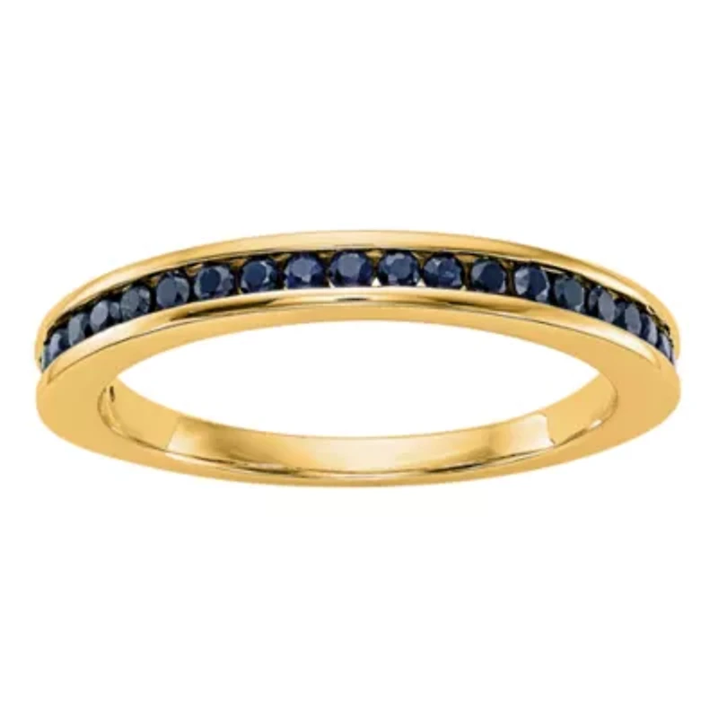Modern Bride Gemstone Womens 2.5MM Genuine Blue Sapphire 14K Gold Round Wedding Band