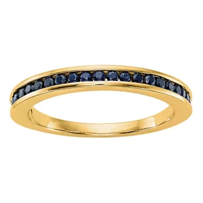 Modern Bride Gemstone Womens 2.5MM Genuine Blue Sapphire 14K Gold Round Wedding Band