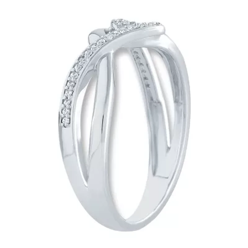 Womens 1/8 CT. T.W. Natural White Diamond Sterling Silver Bypass  Promise Ring