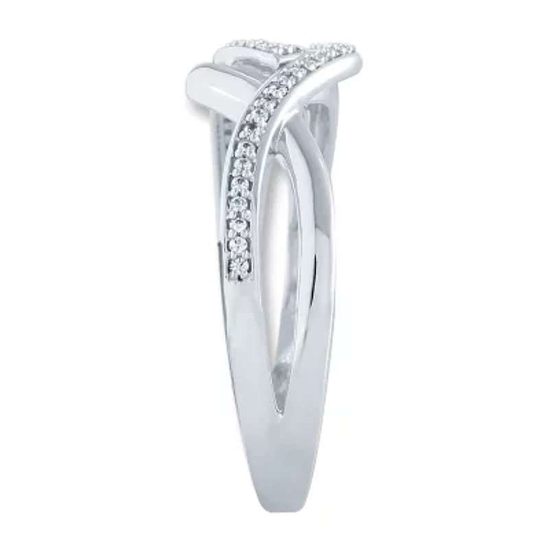 Womens 1/8 CT. T.W. Natural White Diamond Sterling Silver Bypass  Promise Ring