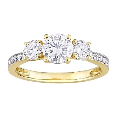 Womens 3/ CT. T.W. Lab Created White Moissanite 10K Gold 3-Stone Engagement Ring