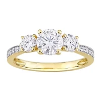 Womens 3/ CT. T.W. Lab Created White Moissanite 10K Gold 3-Stone Engagement Ring