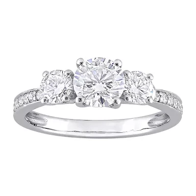 Womens 3/ CT. T.W. Lab Created White Moissanite 10K Gold 3-Stone Engagement Ring