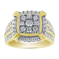 Womens 1 CT. T.W. Genuine White Diamond 10K Gold Cushion Side Stone Cocktail Ring