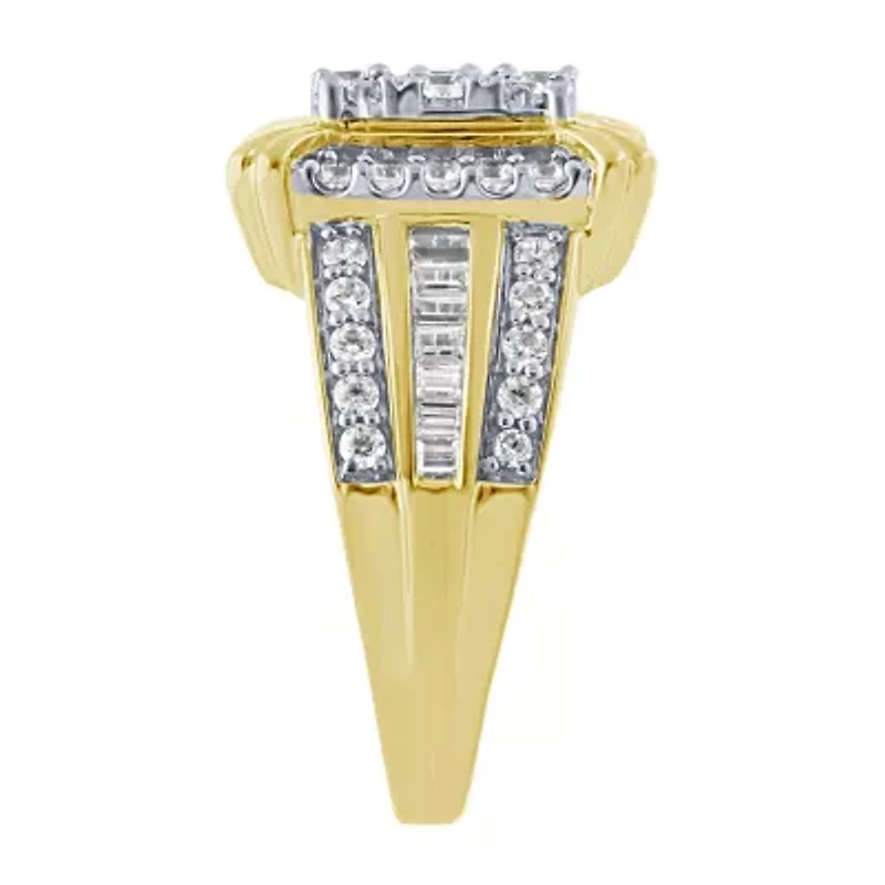 Womens 1 CT. T.W. Genuine White Diamond 10K Gold Cushion Side Stone Cocktail Ring