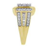 Womens 1 CT. T.W. Genuine White Diamond 10K Gold Cushion Side Stone Cocktail Ring