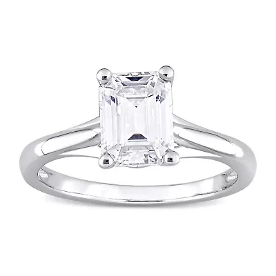 Womens Lab Created White Moissanite 10K Gold Solitaire Engagement Ring
