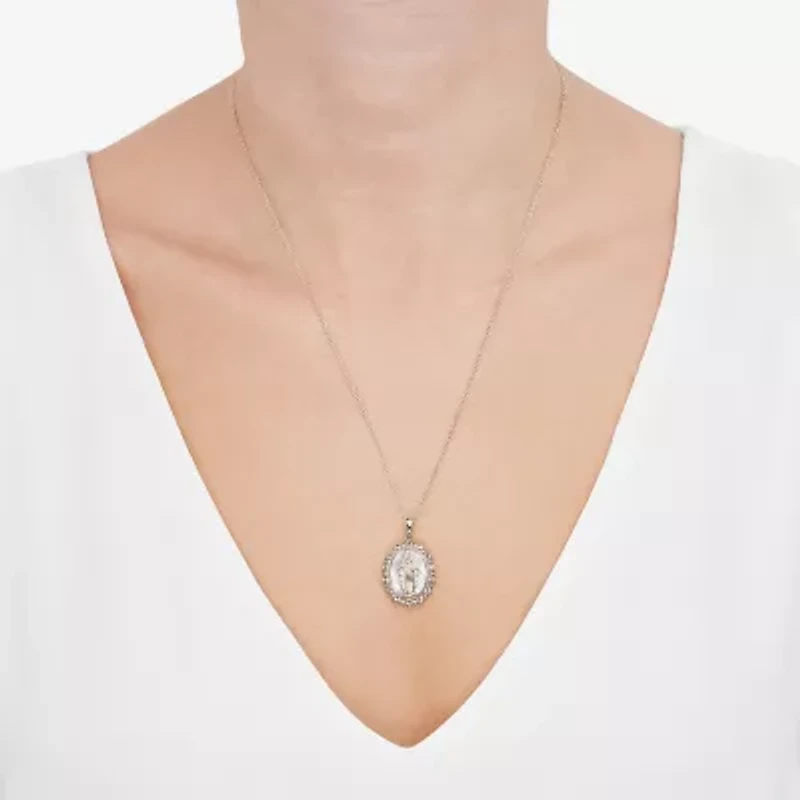 Miraculous Medal Womens White Mother Of Pearl 14K Gold Over Silver Oval 20 Inch Pendant Necklace