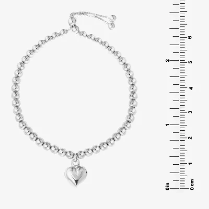 Womens Sterling Silver Heart Bolo Bracelet