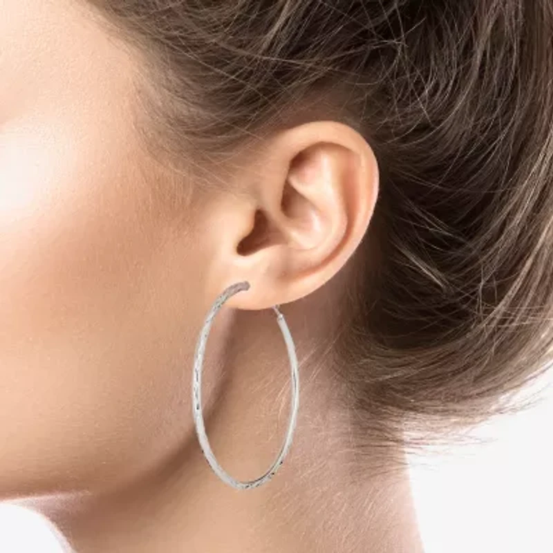 Womens Sterling Silver 60mm Hoop Earrings