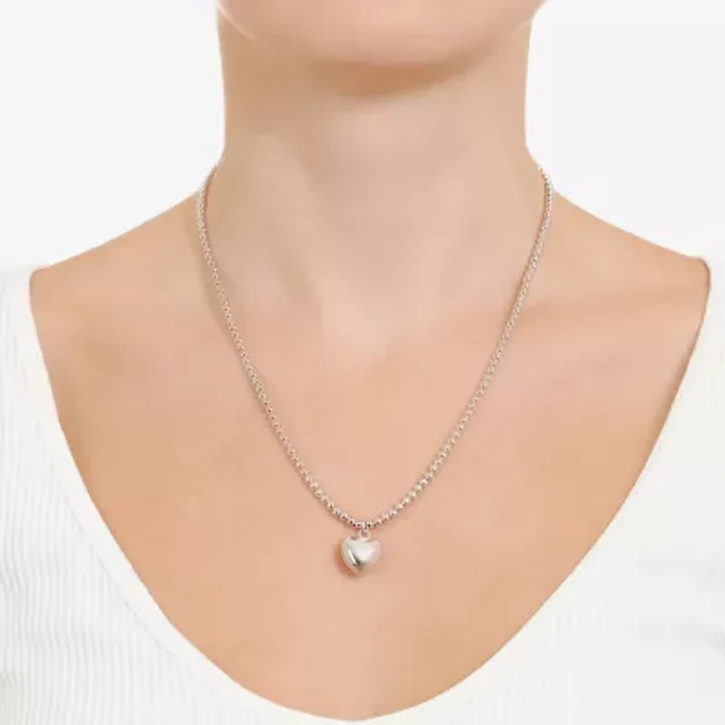 Womens Sterling Silver Heart 18 Inch Pendant Necklace