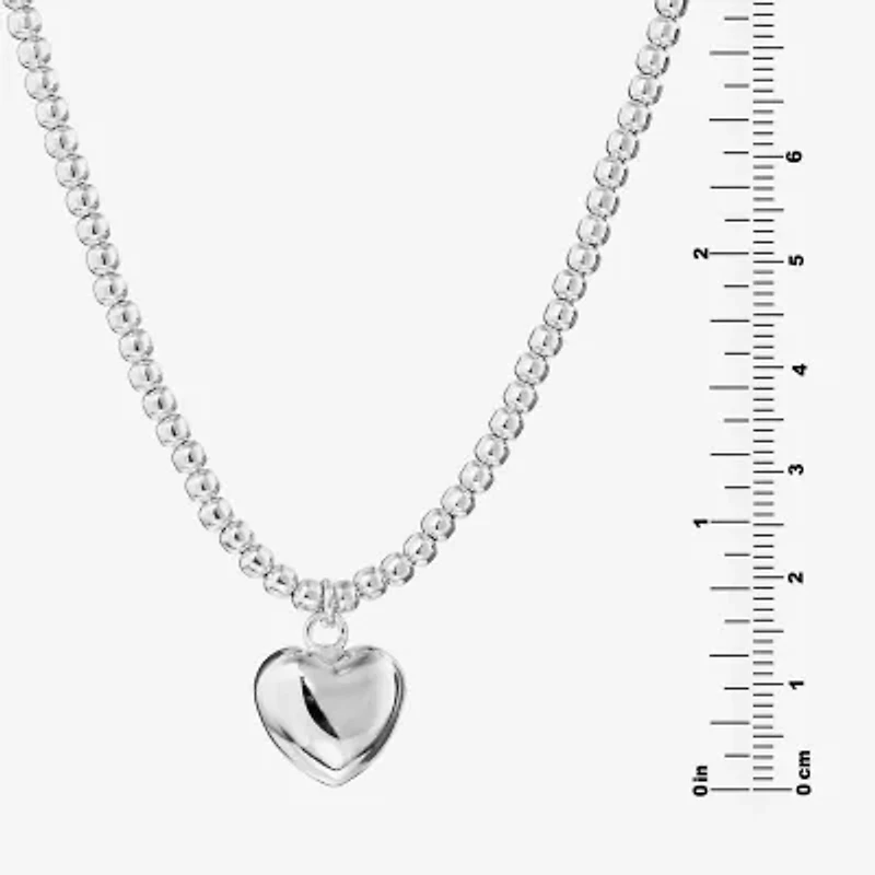 Womens Sterling Silver Heart 18 Inch Pendant Necklace