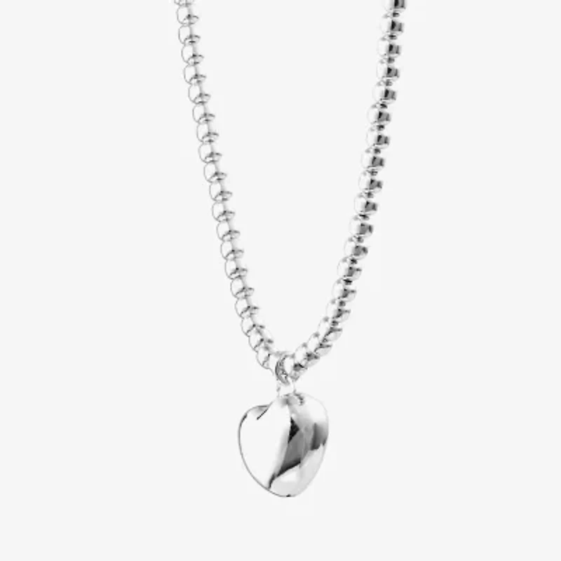 Womens Sterling Silver Heart 18 Inch Pendant Necklace