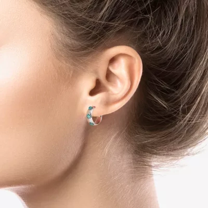 Womens Turquoise Sterling Silver 15mm Round Hoop Earrings