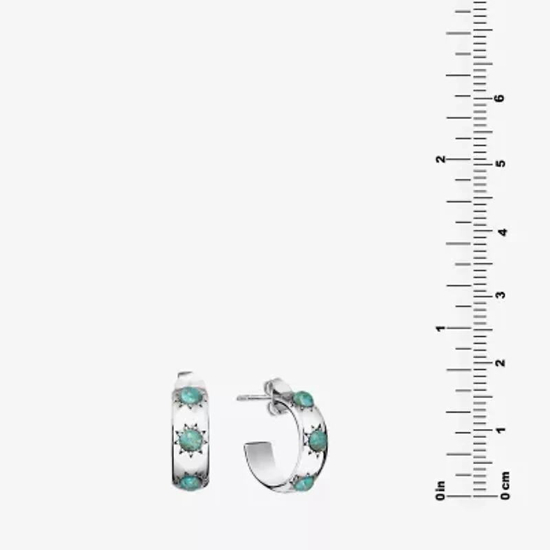 Womens Turquoise Sterling Silver 15mm Round Hoop Earrings