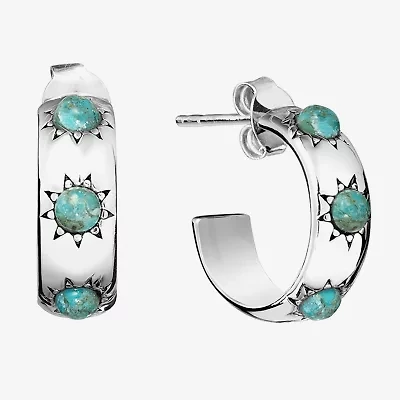 Womens Turquoise Sterling Silver 15mm Round Hoop Earrings