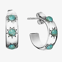 Womens Turquoise Sterling Silver 15mm Round Hoop Earrings
