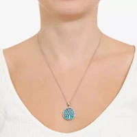 Tree Of Life Womens Blue Turquoise Sterling Silver Round 18 Inch Pendant Necklace