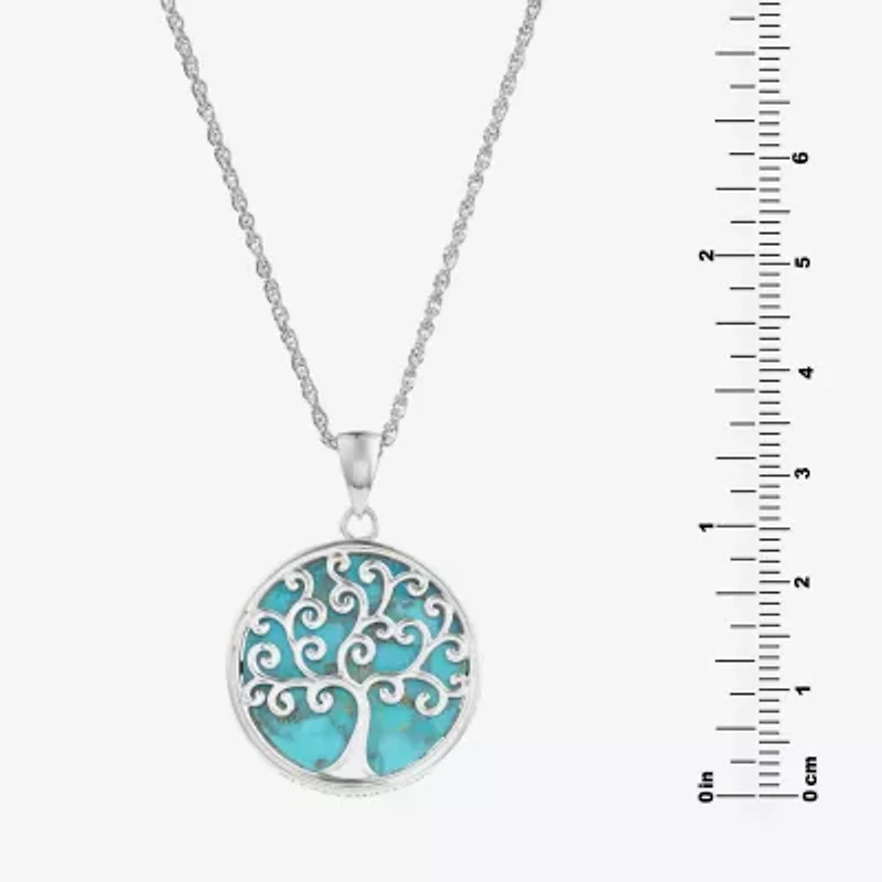 Tree Of Life Womens Blue Turquoise Sterling Silver Round 18 Inch Pendant Necklace
