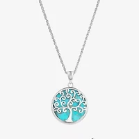 Tree Of Life Womens Blue Turquoise Sterling Silver Round 18 Inch Pendant Necklace