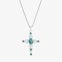 Womens Blue Turquoise Sterling Silver Cross 18 Inch Pendant Necklace