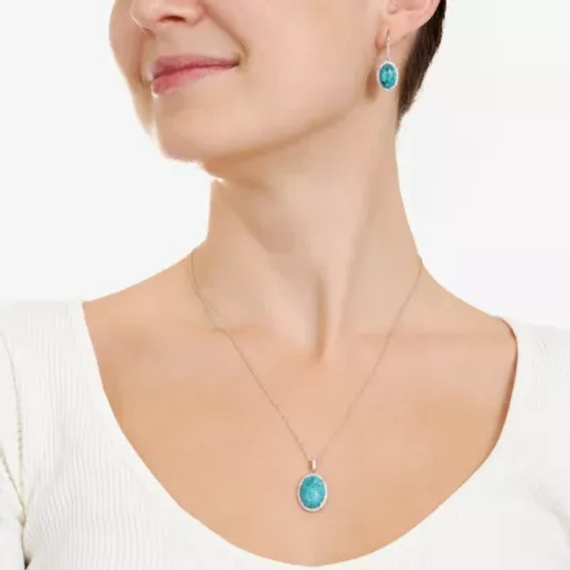 Womens Enhanced Blue Turquoise Sterling Silver Oval 2-pc. Jewelry Set