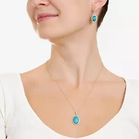 Womens Enhanced Blue Turquoise Sterling Silver Oval 2-pc. Jewelry Set